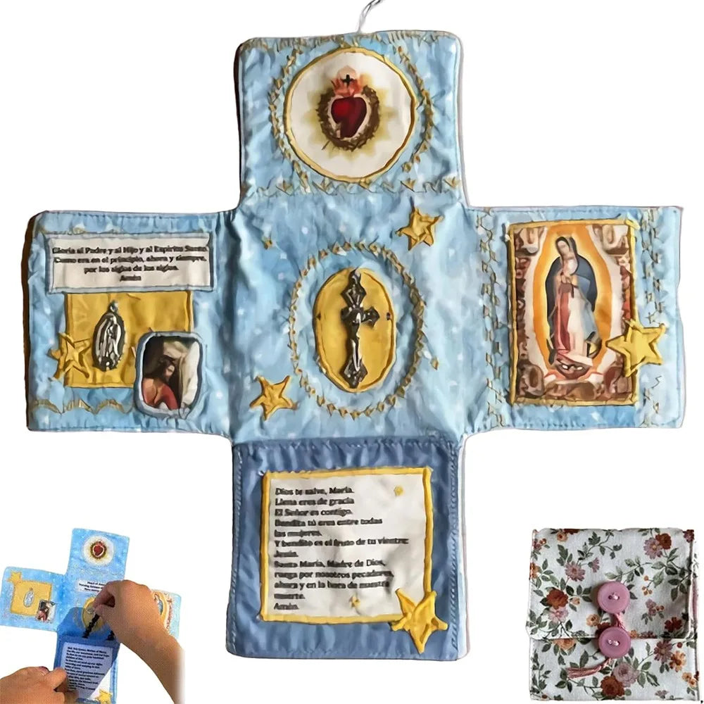 Handcrafted Pocket Devotional Faith Edition with Cross-Shaped Fabric Pouch and Sewing Accessories Included