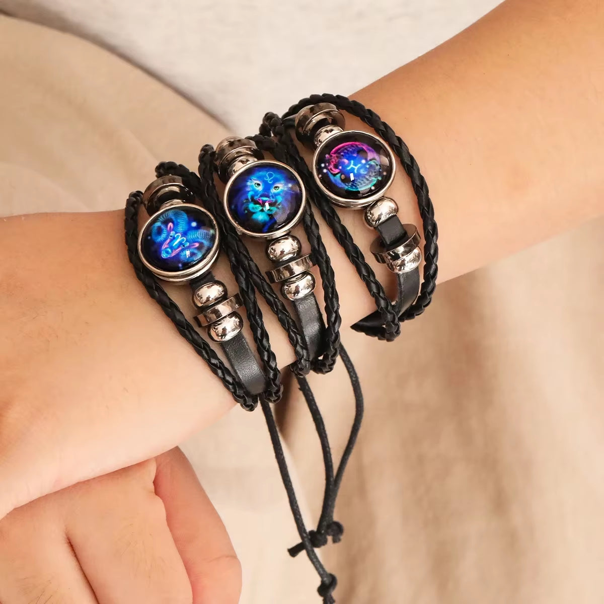 Zodiac Sign Luminous Leather Bracelet