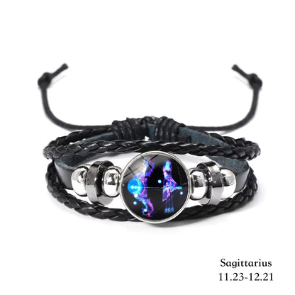 Zodiac Sign Luminous Leather Bracelet