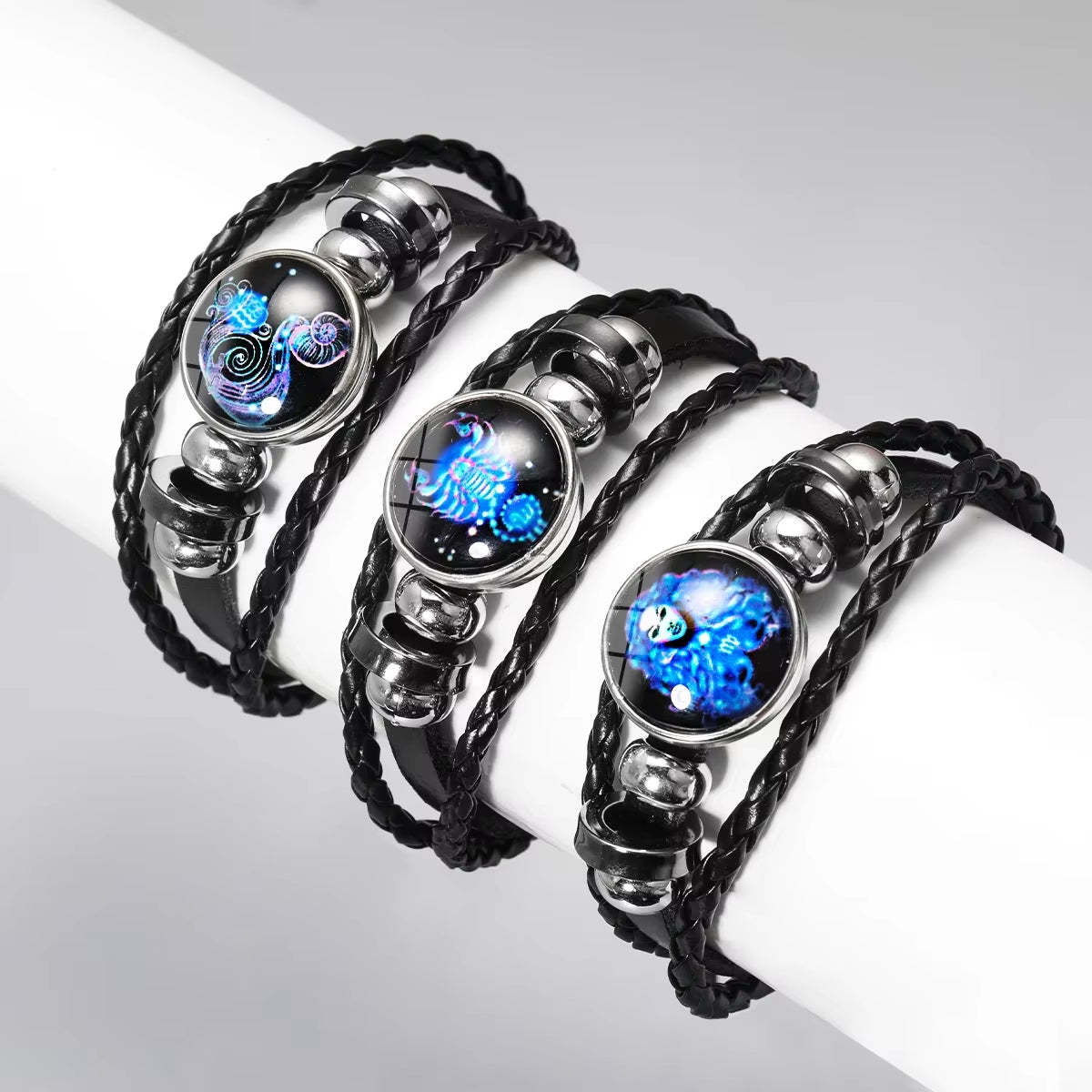 Zodiac Sign Luminous Leather Bracelet
