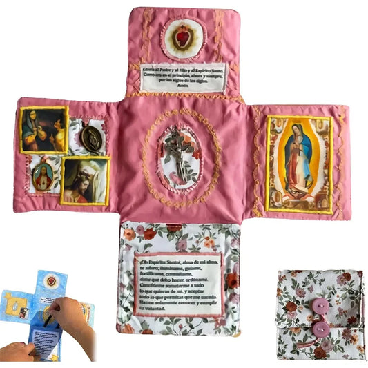 Handcrafted Pocket Devotional Faith Edition with Cross-Shaped Fabric Pouch and Sewing Accessories Included