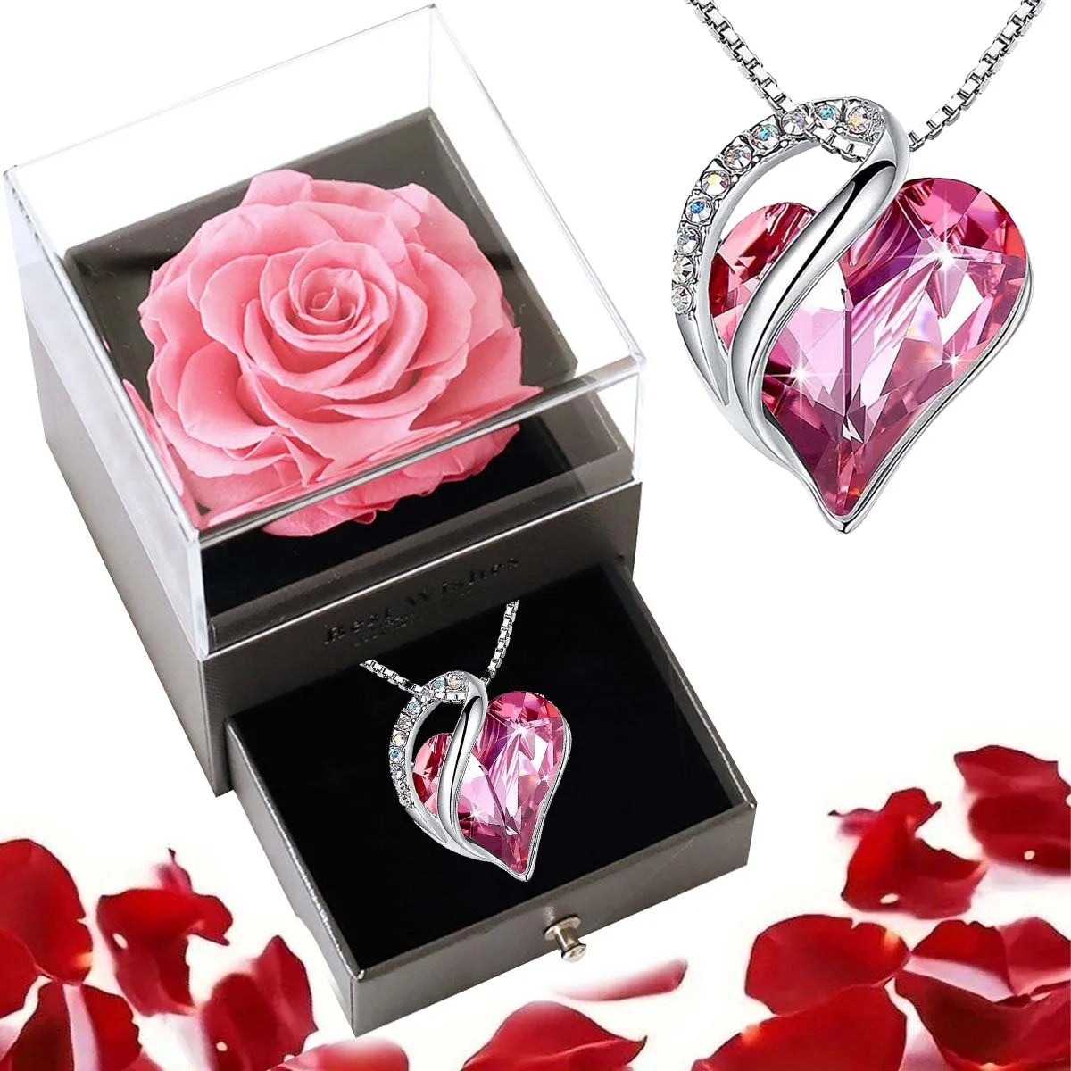 Unveil Your Love with the Elegant Ocean Heart Necklace and Eternal Rose Jewelry Box - The Ultimate Valentine's Day and Mother's Day Gift