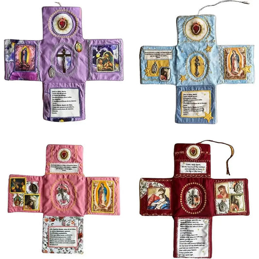 Handcrafted Pocket Devotional Faith Edition with Cross-Shaped Fabric Pouch and Sewing Accessories Included