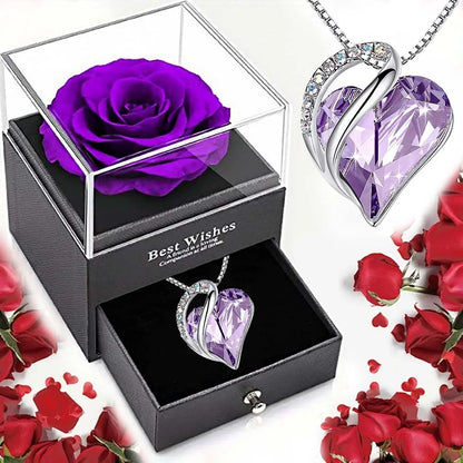 Unveil Your Love with the Elegant Ocean Heart Necklace and Eternal Rose Jewelry Box - The Ultimate Valentine's Day and Mother's Day Gift