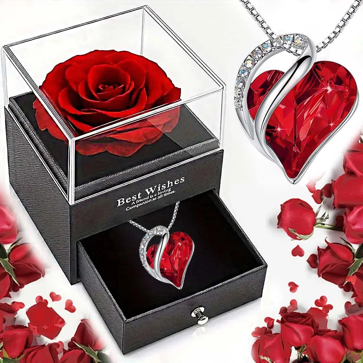 Unveil Your Love with the Elegant Ocean Heart Necklace and Eternal Rose Jewelry Box - The Ultimate Valentine's Day and Mother's Day Gift