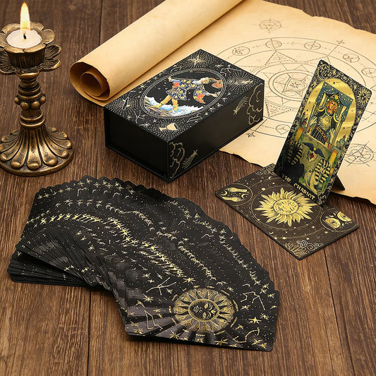 Transform Your Tarot Experience with Our Premium Golden Foil Card Set & Elegant Wooden Stand! ✨🔮