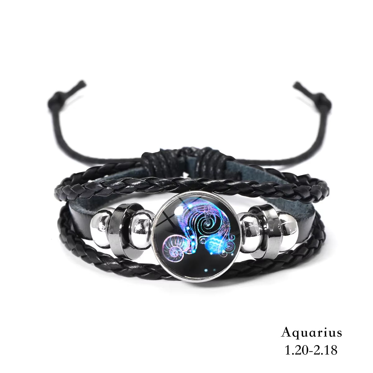 Zodiac Sign Luminous Leather Bracelet